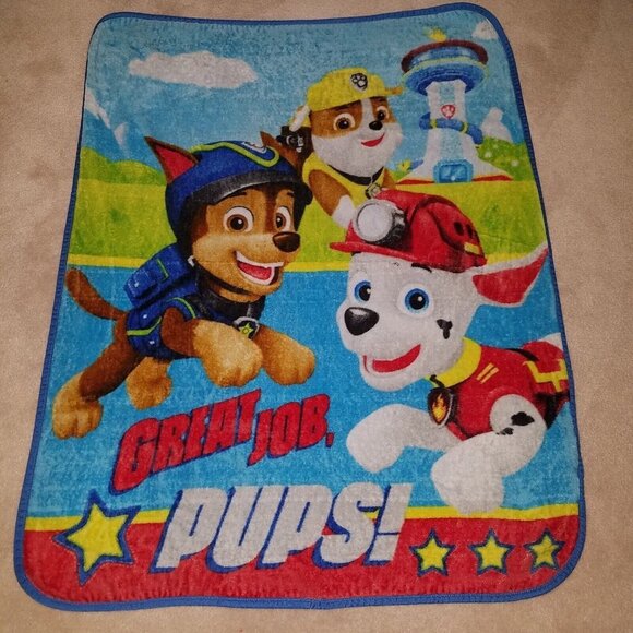 Nickelodeon Paw Patrol Fleece Blanket Throw Great Job Pups Chase Marshall AS IS - Picture 1 of 5